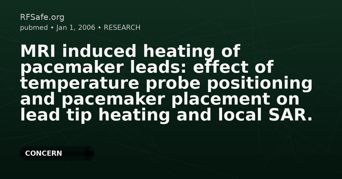 MRI induced heating of pacemaker leads: effect of temperature probe positioning and pacemaker placement on lead tip heating and local SAR.