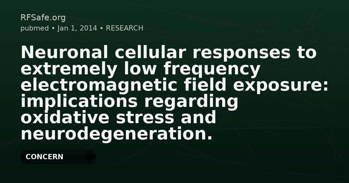 Neuronal cellular responses to extremely low frequency electromagnetic field exposure: implications regarding oxidative stress and neurodegeneration.