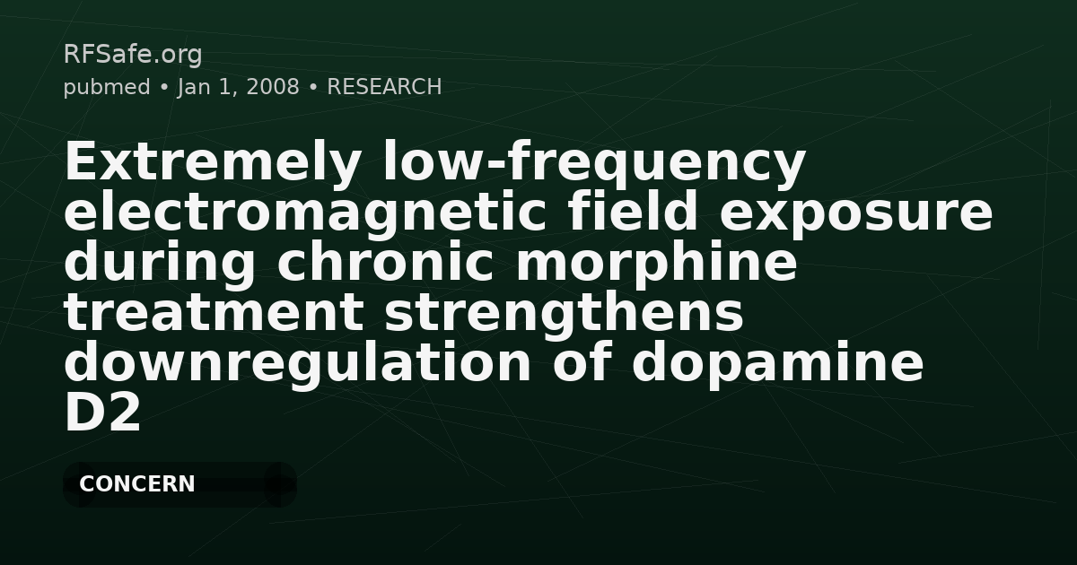 Extremely low-frequency electromagnetic field exposure during chronic morphine treatment strengthens downregulation of dopamine D2 receptors in rat dorsal hippocampus after morphine withdrawal.