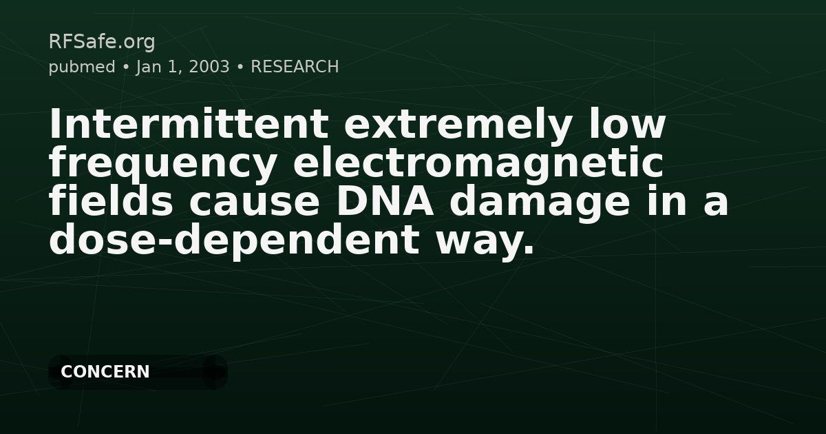 Intermittent extremely low frequency electromagnetic fields cause DNA damage in a dose-dependent way.