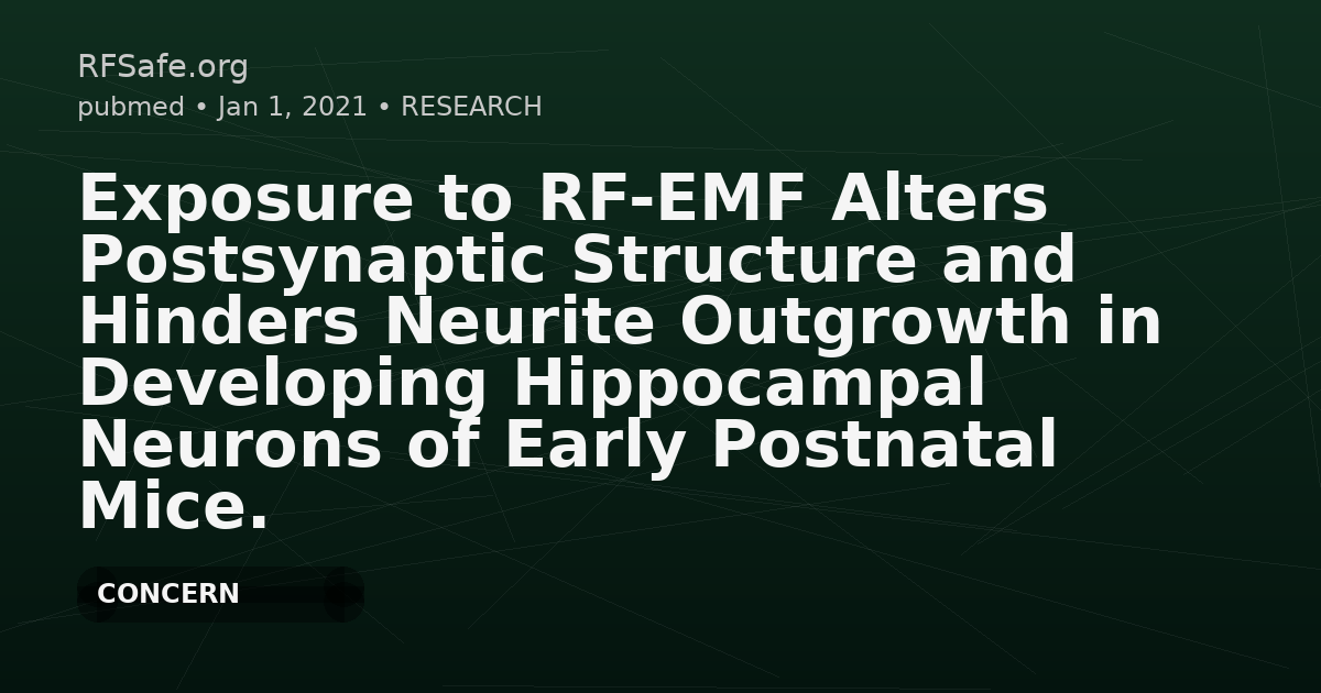Exposure to RF-EMF Alters Postsynaptic Structure and Hinders Neurite Outgrowth in Developing Hippocampal Neurons of Early Postnatal Mice.