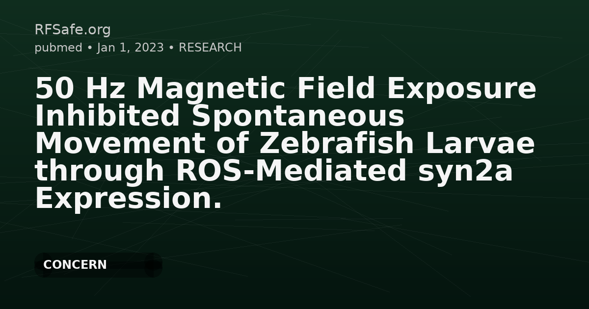 50 Hz Magnetic Field Exposure Inhibited Spontaneous Movement of Zebrafish Larvae through ROS-Mediated syn2a Expression.