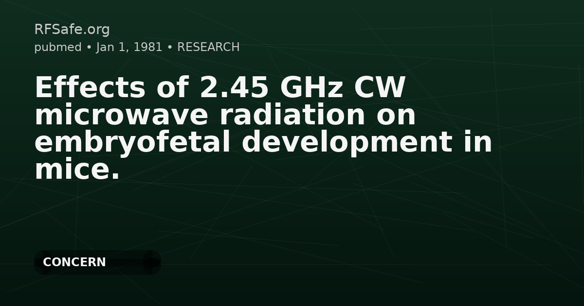 Effects of 2.45 GHz CW microwave radiation on embryofetal development in mice.