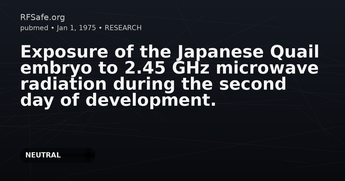 Exposure of the Japanese Quail embryo to 2.45 GHz microwave radiation during the second day of development.