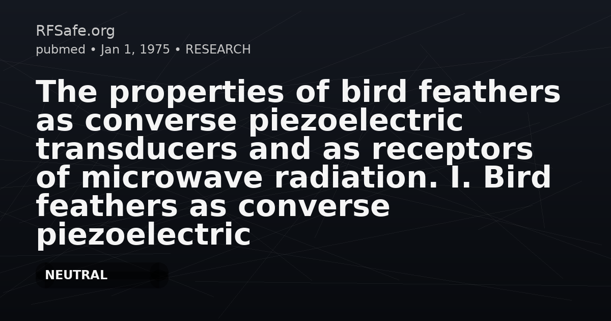 The properties of bird feathers as converse piezoelectric transducers and as receptors of microwave radiation. I. Bird feathers as converse piezoelectric transducers.