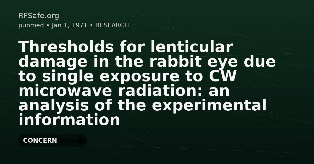 Thresholds for lenticular damage in the rabbit eye due to single exposure to CW microwave radiation: an analysis of the experimental information at a frequency of 2.45 GHz.
