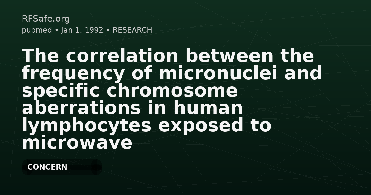 The correlation between the frequency of micronuclei and specific chromosome aberrations in human lymphocytes exposed to microwave radiation in vitro.