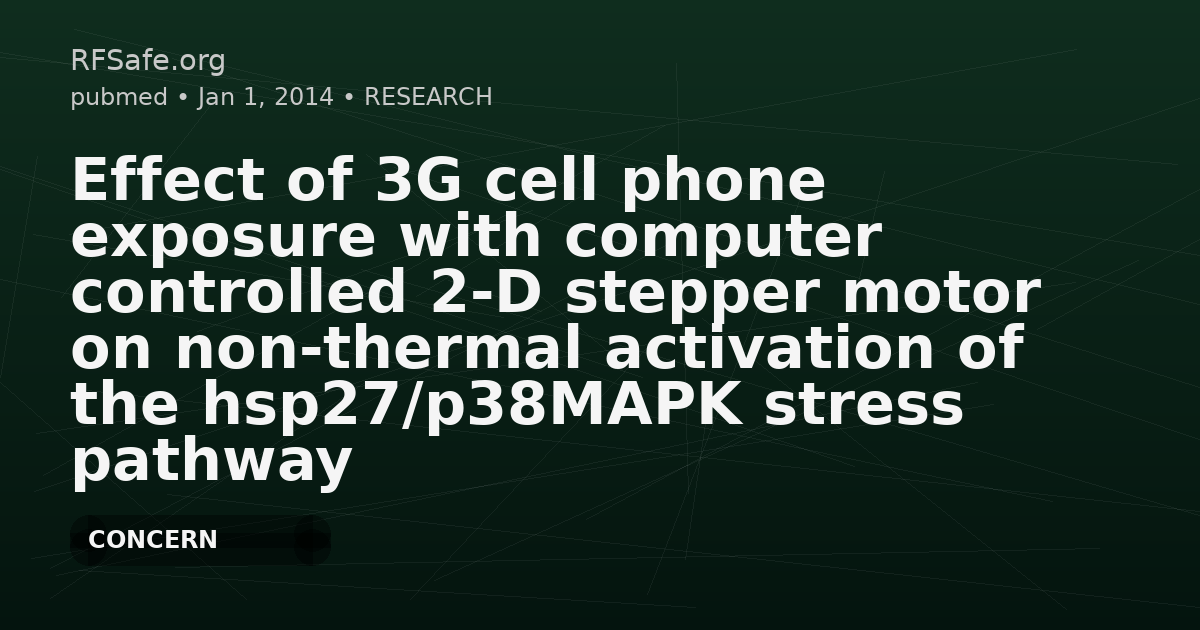 Effect of 3G cell phone exposure with computer controlled 2-D stepper motor on non-thermal activation of the hsp27/p38MAPK stress pathway in rat brain.