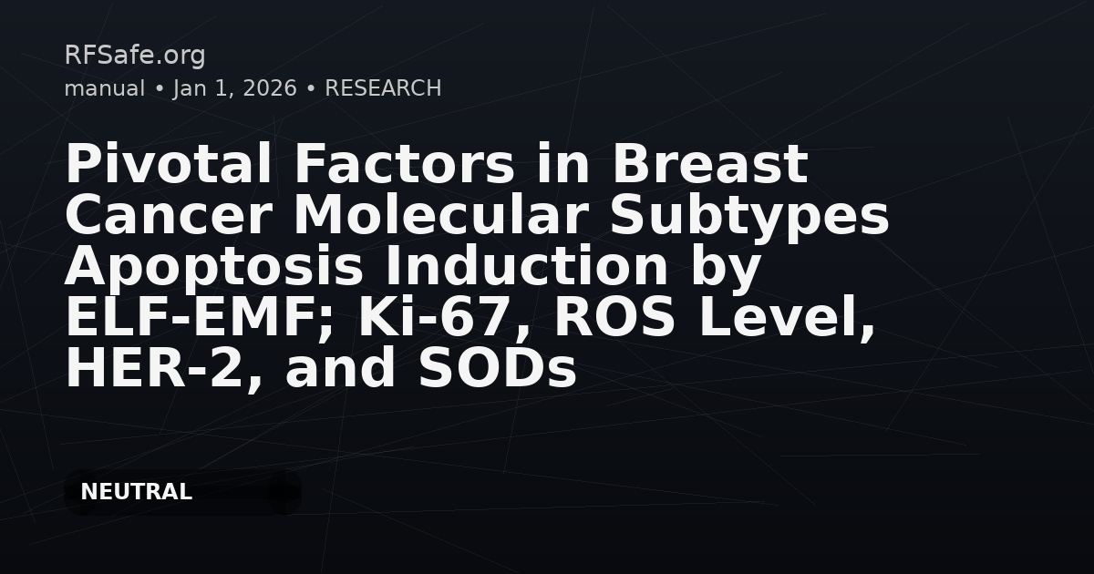 Pivotal Factors in Breast Cancer Molecular Subtypes Apoptosis Induction by ELF-EMF; Ki-67, ROS Level, HER-2, and SODs